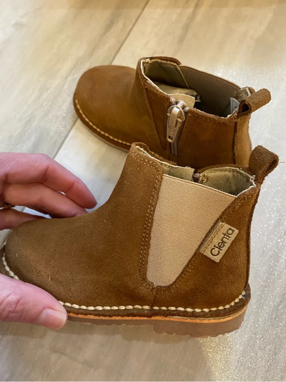 NWT Cienta Classic Tan Brown Suede Leather Zip-Up Round Toe Boot toddler 6